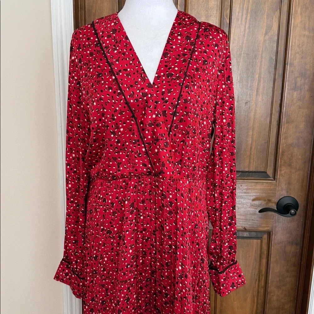 Scotch & Soda Anthropologie Rouge Red Floral Print pleated maxi Dress NWT $220